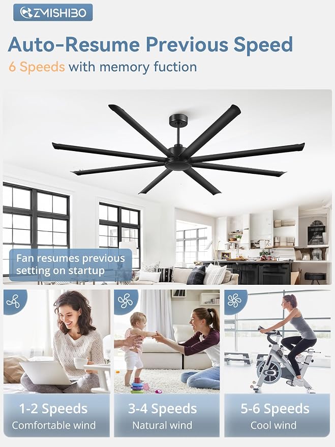 96" Large Industrial Ceiling Fans No light with Aluminum 8 Blades, Commercial HVLS Ceiling Fan without Light,Quiet DC Motor,6