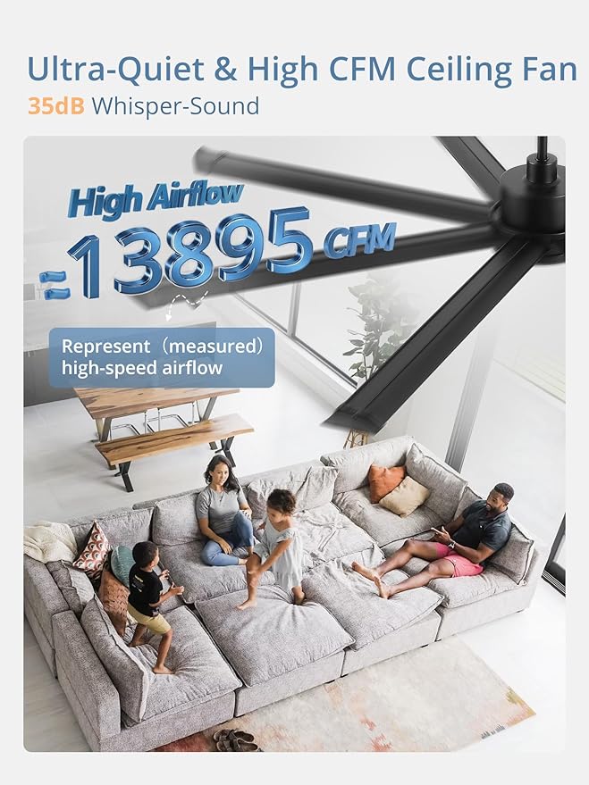 96" Large Industrial Ceiling Fans No light with Aluminum 8 Blades, Commercial HVLS Ceiling Fan without Light,Quiet DC Motor,6