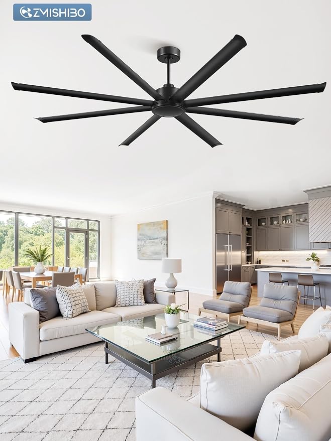 96" Large Industrial Ceiling Fans No light with Aluminum 8 Blades, Commercial HVLS Ceiling Fan without Light,Quiet DC Motor,6