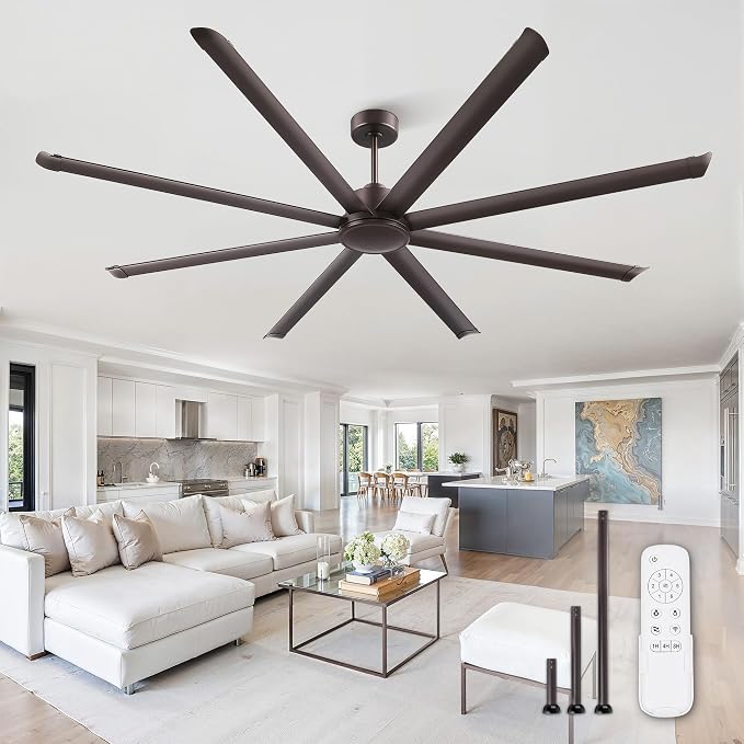 96" Large Industrial Ceiling Fans No light with Aluminum 8 Blades, Commercial HVLS Ceiling Fan without Light,Quiet DC Motor,6