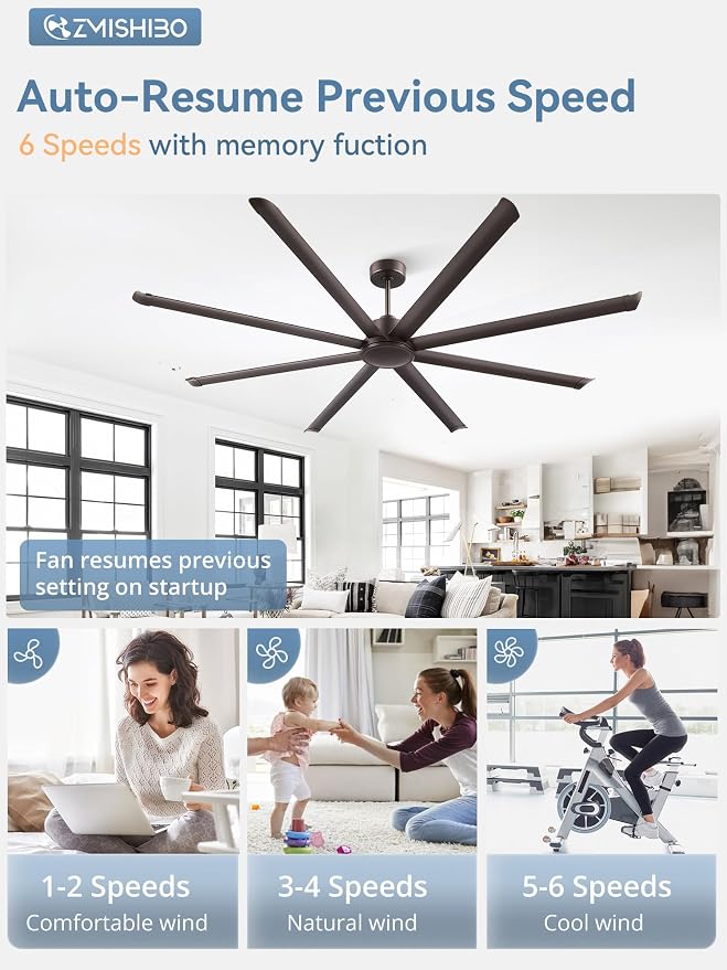 96" Large Industrial Ceiling Fans No light with Aluminum 8 Blades, Commercial HVLS Ceiling Fan without Light,Quiet DC Motor,6