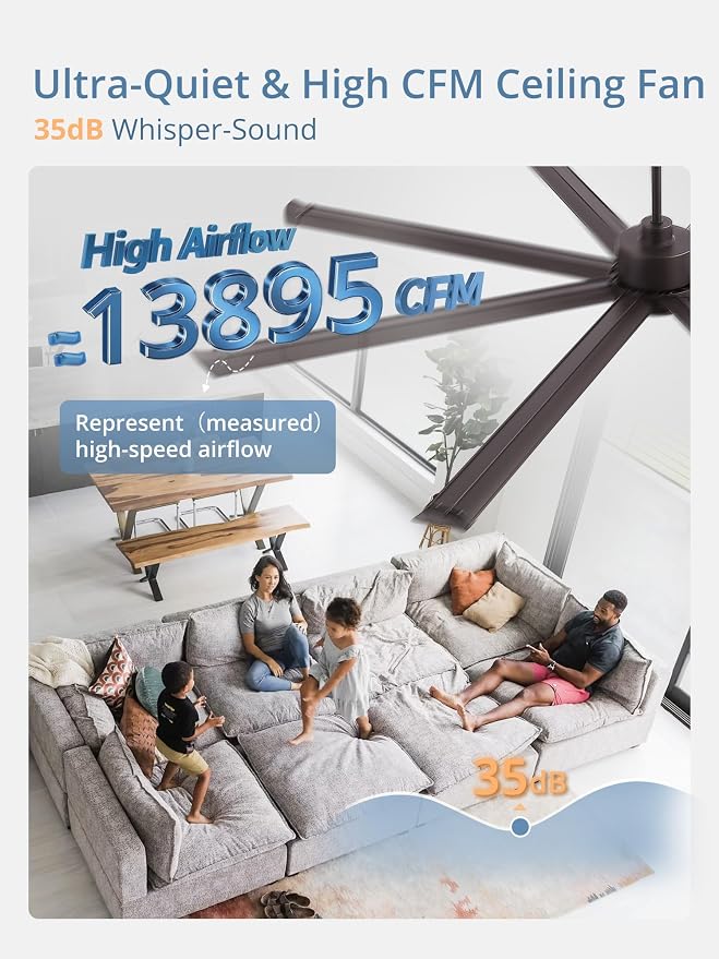 96" Large Industrial Ceiling Fans No light with Aluminum 8 Blades, Commercial HVLS Ceiling Fan without Light,Quiet DC Motor,6