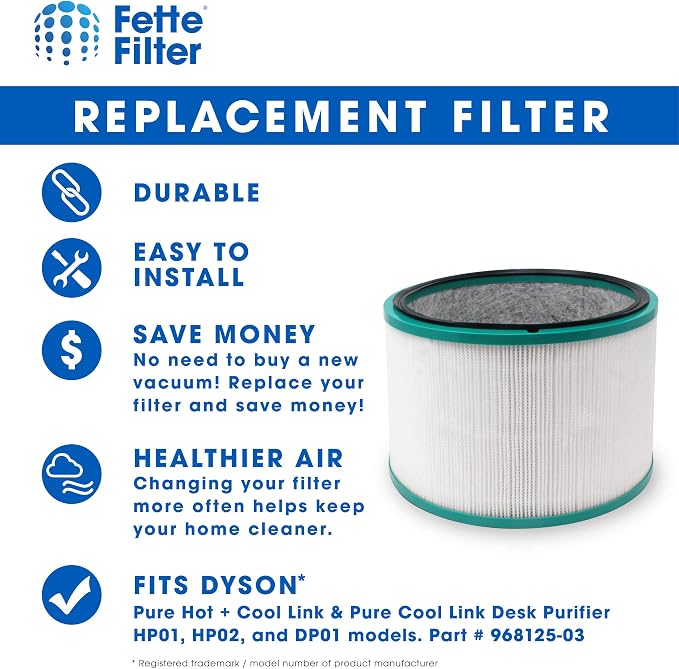 968125-03 Premium 360° Glass Filter Compatible with HP01 HP02 DP01 DP02 for Pure Hot Cool Link Desk Air