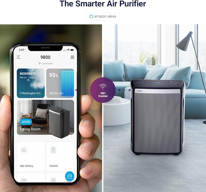 9800 4-Stage True Hepa Air Purifier with WiFi and PlasmaWave, 500 Sq Ft,Black,Large, alternate product view 4