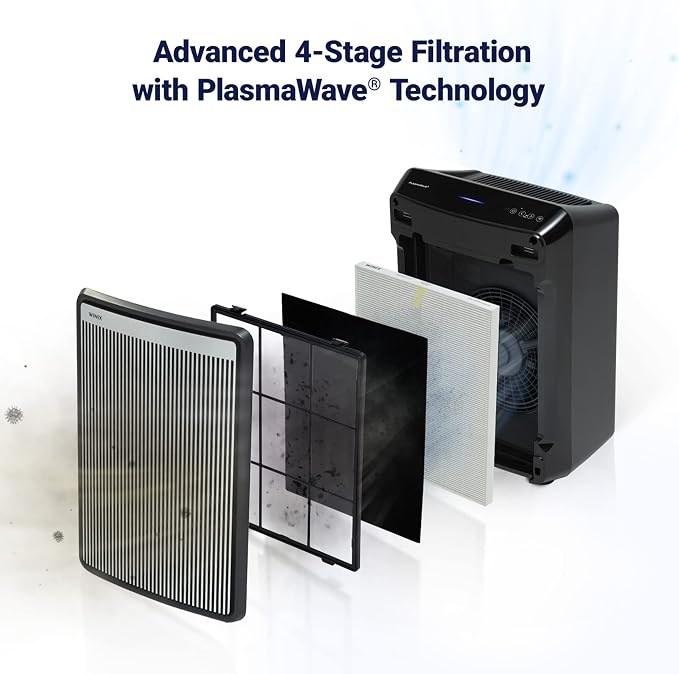 9800 4-Stage True Hepa Air Purifier with WiFi and PlasmaWave, 500 Sq Ft,Black,Large, alternate product view 5