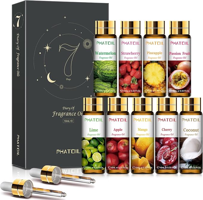 9Pcs Fruity Fragrance Oil Gift Set, 10ml/0.33fl.oz Fragrance Oils for Soap, DIY Candle, Bath Bombs Making, Fruit Scented Oils