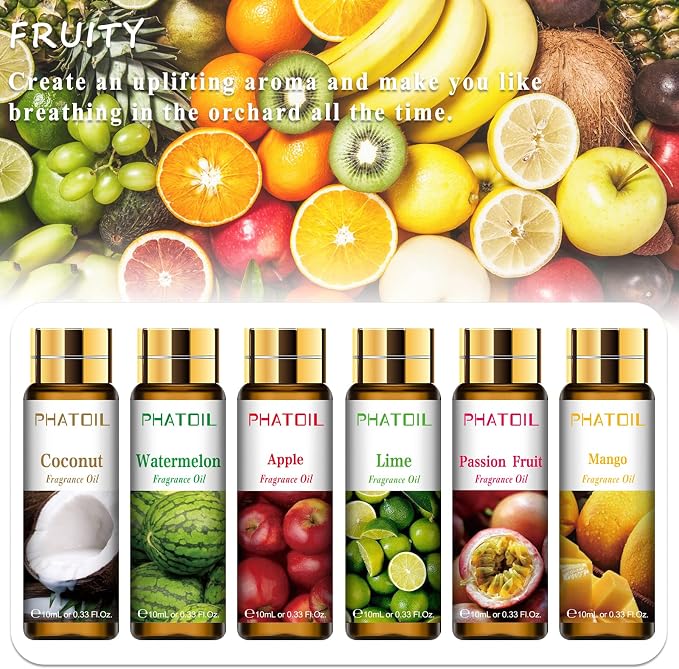 9Pcs Fruity Fragrance Oil Gift Set, 10ml/0.33fl.oz Fragrance Oils for Soap, DIY Candle, Bath Bombs Making, Fruit Scented Oils