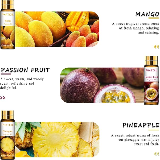 9Pcs Fruity Fragrance Oil Gift Set, 10ml/0.33fl.oz Fragrance Oils for Soap, DIY Candle, Bath Bombs Making, Fruit Scented Oils