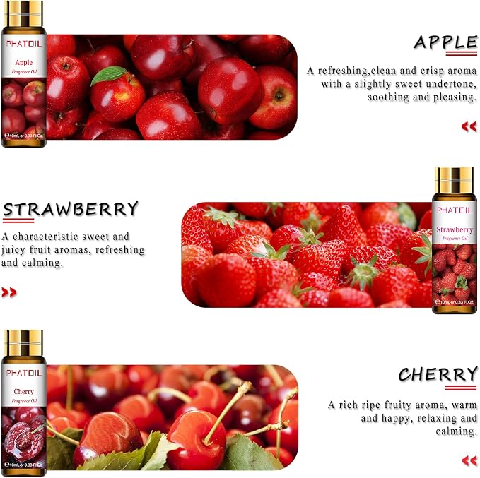 9Pcs Fruity Fragrance Oil Gift Set, 10ml/0.33fl.oz Fragrance Oils for Soap, DIY Candle, Bath Bombs Making, Fruit Scented Oils