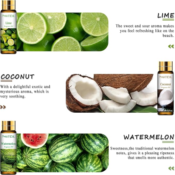 9Pcs Fruity Fragrance Oil Gift Set, 10ml/0.33fl.oz Fragrance Oils for Soap, DIY Candle, Bath Bombs Making, Fruit Scented Oils