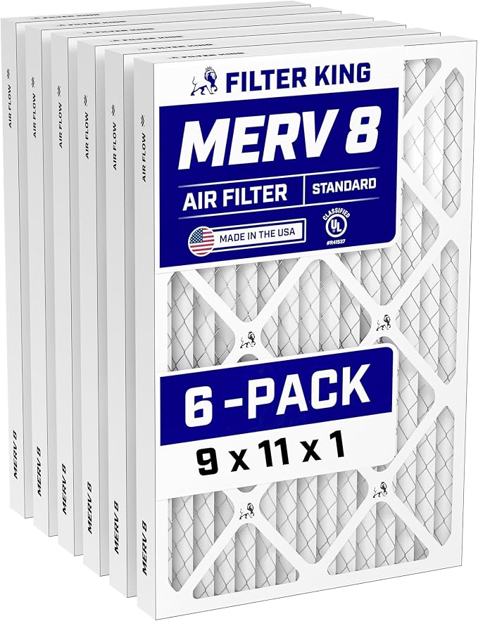 9x11x1 Air Filter (MERV 8) (6-Pack) Dust & Allergy Control AC Furnace Filters, MADE IN USA, HVAC, Pleated