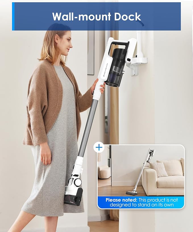 A20 Cordless Stick Vacuum Cleaner, Powerful Suction, 3 Modes for Multi-Level Messes, 1L Larger Dustbin, Ergonomic Dual-Handle