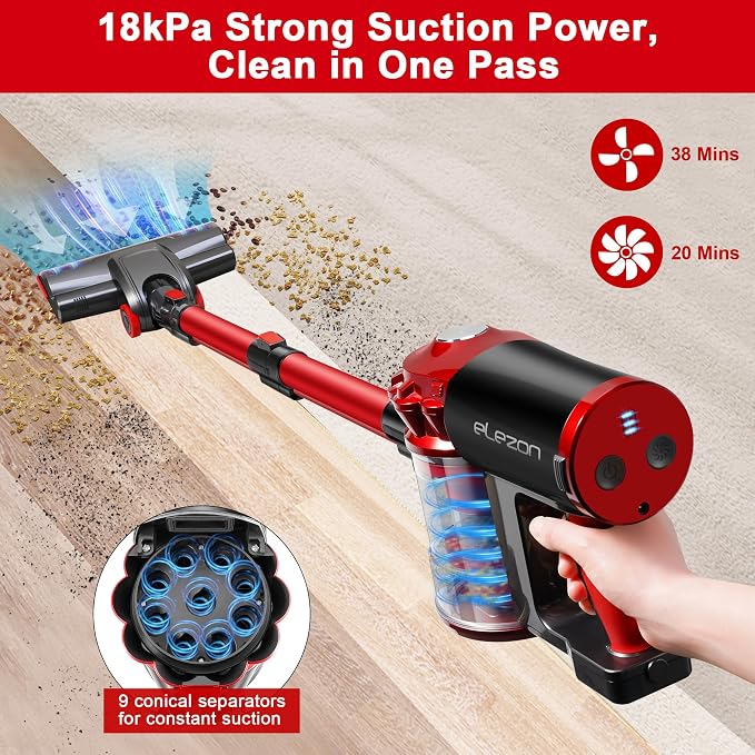 A200 Cordless Vacuum Cleaner, Stick Vacuum with Powerful Suction, 38 Mins Runtime, Rechargeable Battery, HEPA Filter