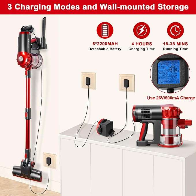 A200 Cordless Vacuum Cleaner, Stick Vacuum with Powerful Suction, 38 Mins Runtime, Rechargeable Battery, HEPA Filter