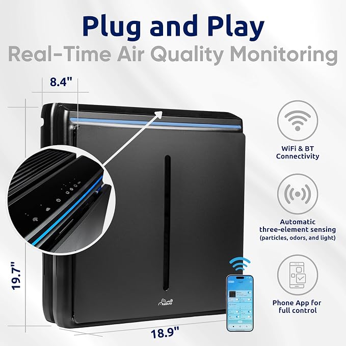 A3 SPA-1000N Air Purifier HEPA Filter - Ultra Quiet, WiFi-enabled, Wall Mountable HEPA Air Purifiers for Home, Smoke, Odors