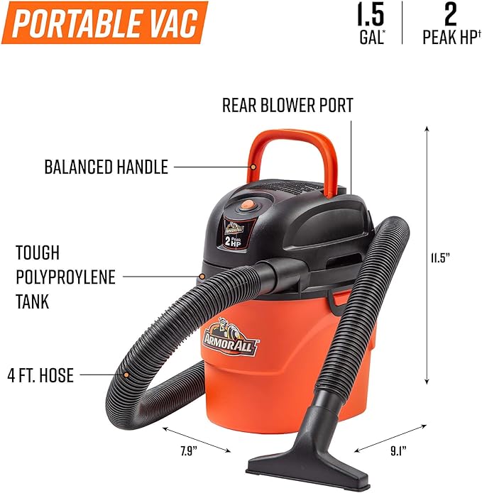® AA155 1.5-Gallon 2 Peak HP Portable Wet/Dry Vacuum, Orange, alternate product view 3