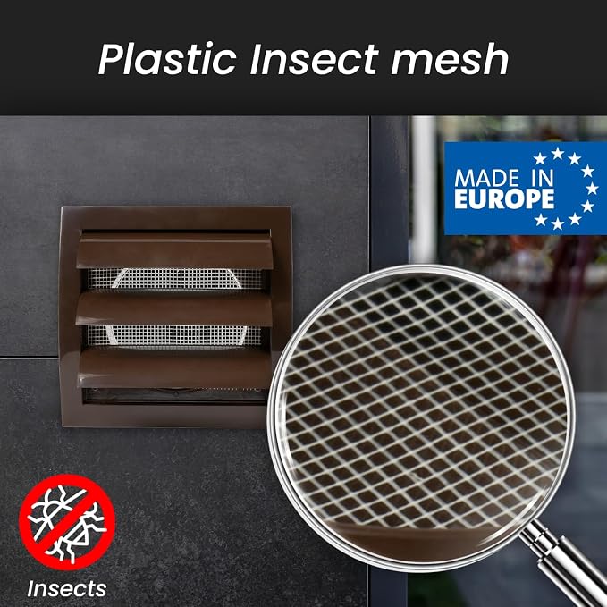 ABS Plastic Brown 4 Inch Dryer Vent Cover Outside, 4 Inch Exhaust Vent Cover with Flaps and Insect Screen for, alternate view