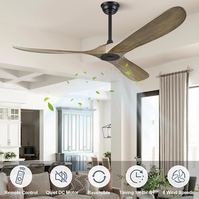 52" Ceiling Fan without Light - 52 inch Propeller Solid Wood Blades Bronze Gray Ceiling Fan no Light with