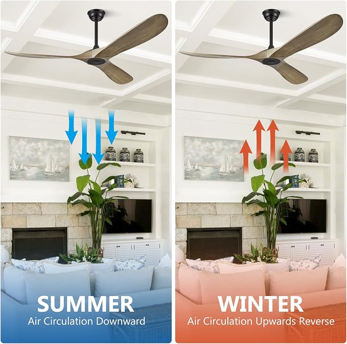 52" Ceiling Fan without Light - 52 inch Propeller Solid Wood Blades Bronze Gray Ceiling Fan no Light with