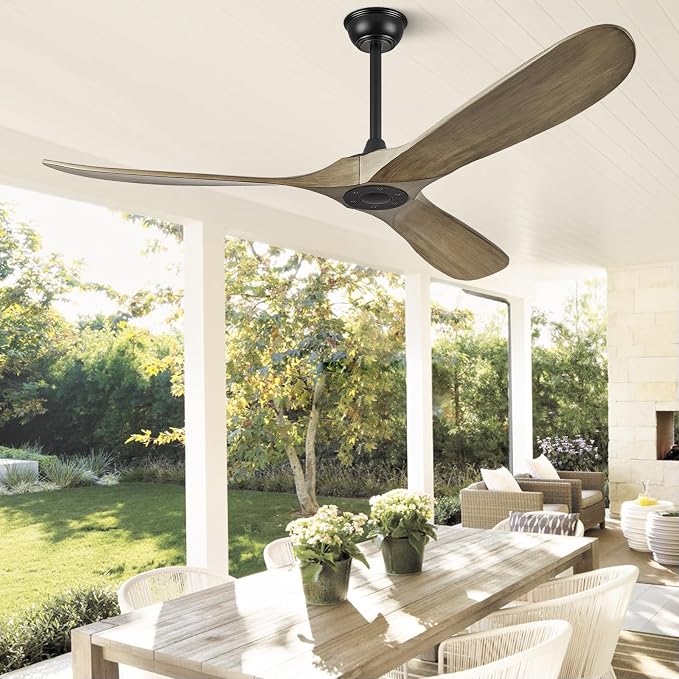 52" Ceiling Fan without Light - 52 inch Propeller Solid Wood Blades Bronze Gray Ceiling Fan no Light with