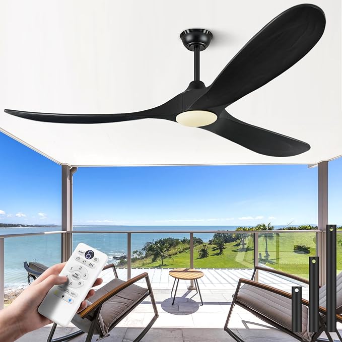 52 Inch Ceiling Fans with Lights and Remote Control, Wood Outdoor Ceiling Fan with light 3 Blades Propeller