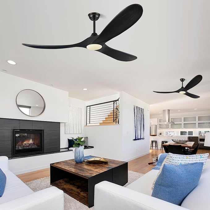52 Inch Ceiling Fans with Lights and Remote Control, Wood Outdoor Ceiling Fan with light 3 Blades Propeller