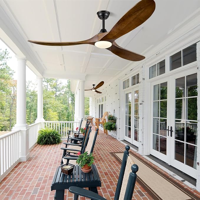 60 Inch Ceiling Fans with Lights, Solid Wood Propeller Ceiling Fans with Lights and Remote Control Outdoor