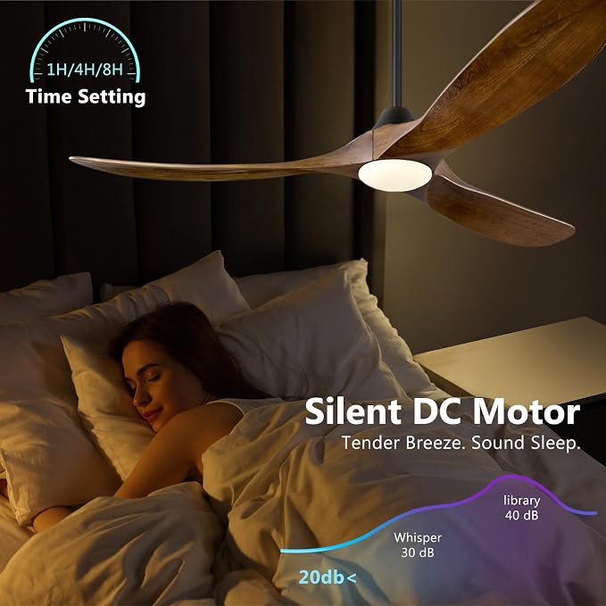 60 Inch Ceiling Fans with Lights, Solid Wood Propeller Ceiling Fans with Lights and Remote Control Outdoor