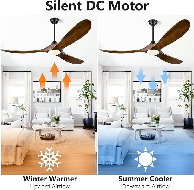 60 Inch Ceiling Fans with Lights, Solid Wood Propeller Ceiling Fans with Lights and Remote Control Outdoor