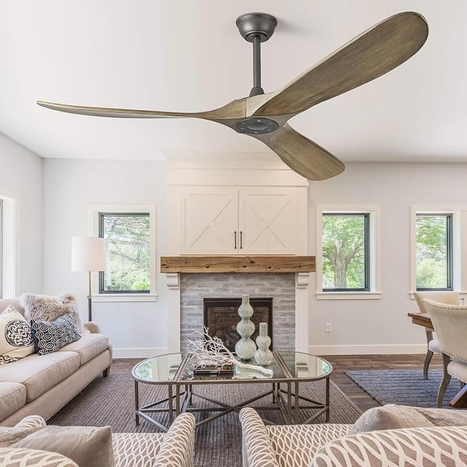 72" Ceiling Fan without Light - 72 inch Propeller Solid Wood Blades Bronze Gray Ceiling Fan no Light with