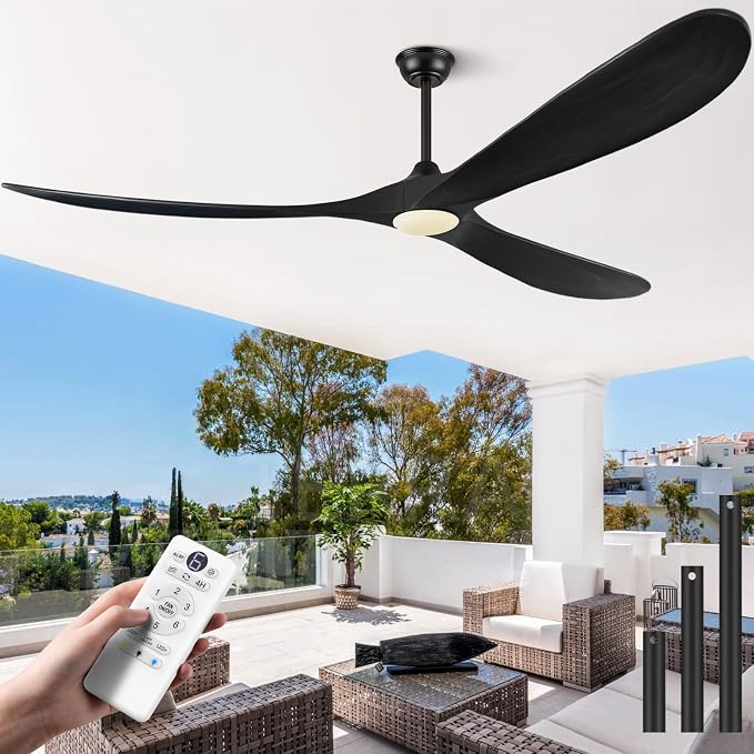72 Inch Ceiling Fans with Lights, Solid Wood Propeller Large Outdoor Ceiling Fan with Light and Remote Control