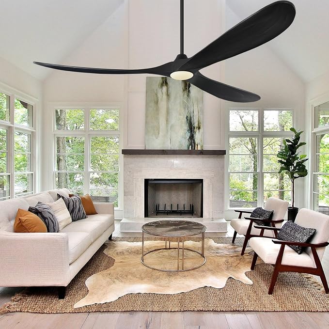 72 Inch Ceiling Fans with Lights, Solid Wood Propeller Large Outdoor Ceiling Fan with Light and Remote Control