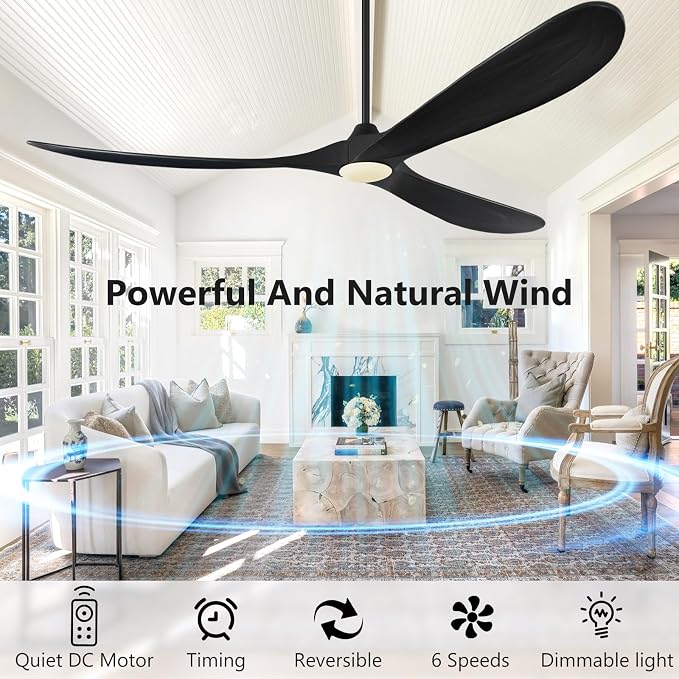 72 Inch Ceiling Fans with Lights, Solid Wood Propeller Large Outdoor Ceiling Fan with Light and Remote Control