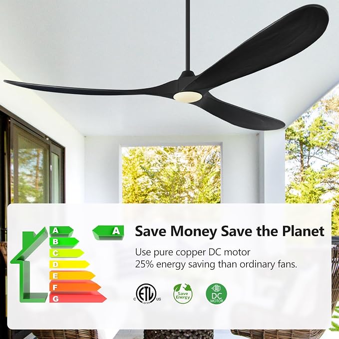 72 Inch Ceiling Fans with Lights, Solid Wood Propeller Large Outdoor Ceiling Fan with Light and Remote Control