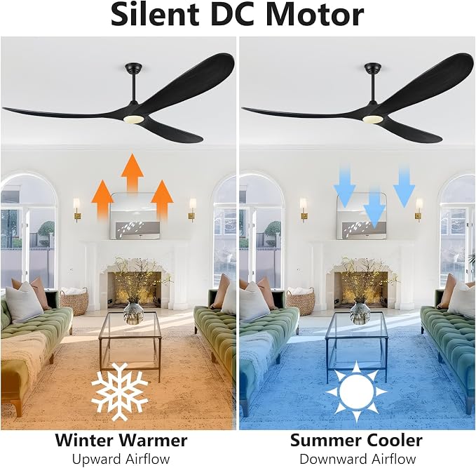 72 Inch Ceiling Fans with Lights, Solid Wood Propeller Large Outdoor Ceiling Fan with Light and Remote Control
