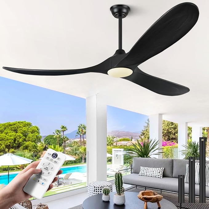 Ceiling Fans with Lights and Remote Control, 60 Inch Solid Wood Propeller Outdoor Ceiling Fan for Patios