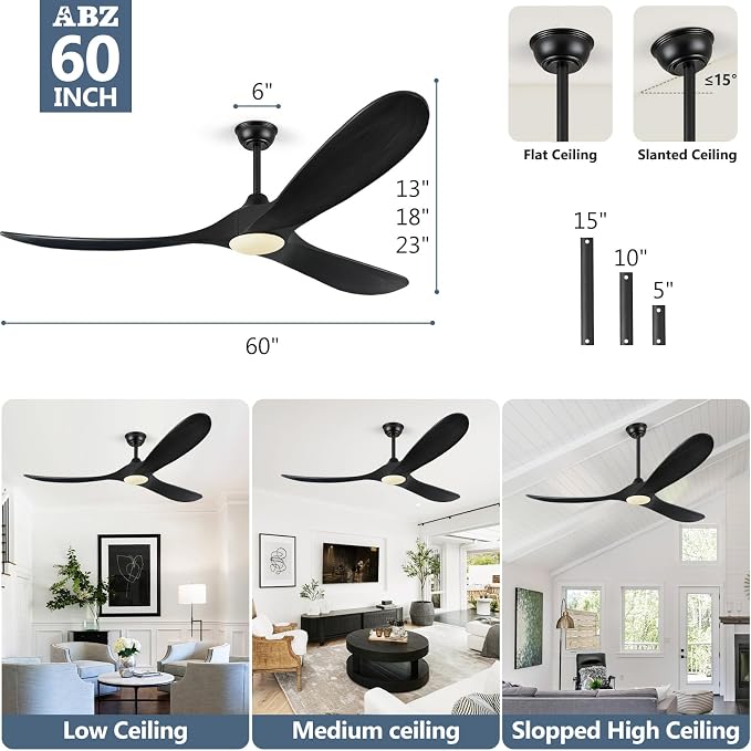 Ceiling Fans with Lights and Remote Control, 60 Inch Solid Wood Propeller Outdoor Ceiling Fan for Patios