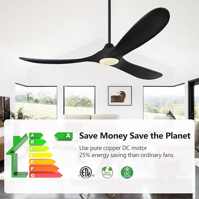 Ceiling Fans with Lights and Remote Control, 60 Inch Solid Wood Propeller Outdoor Ceiling Fan for Patios