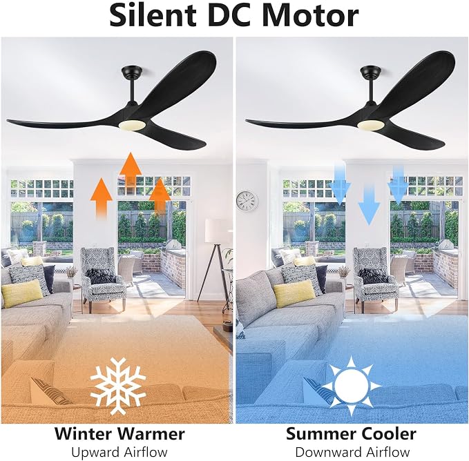 Ceiling Fans with Lights and Remote Control, 60 Inch Solid Wood Propeller Outdoor Ceiling Fan for Patios