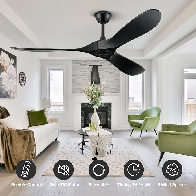 Ceiling Fans without Lights - 52 Inch Modern Ceiling Fans no Lights with Remote Control, alternate product view