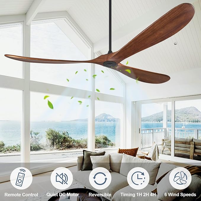 Wood Ceiling Fans without Lights, 84 Inch Extra Large Ceiling Fan no Light with Remote, alternate product view