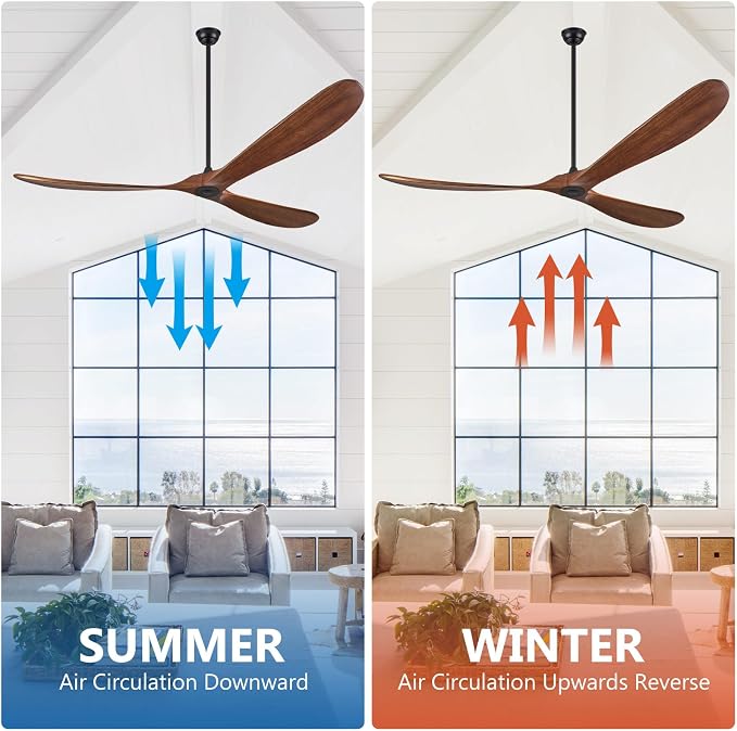 Wood Ceiling Fans without Lights, 84 Inch Extra Large Ceiling Fan no Light with Remote, alternate product view