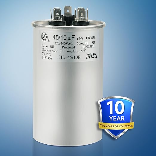 AC Capacitor 45+10 uF 45/10 MFD ±6% 370V/440VAC CBB65 Dual Run Circular Start Capacitor for Heat Pump Air, alternate view 2