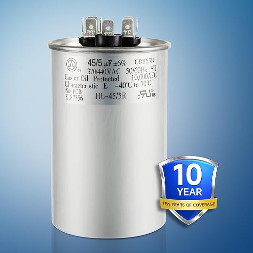 AC Capacitor 45+5 uF 45/5 MFD ±6% 370V/440VAC CBB65 Dual Run Circular Start Capacitor for Heat Pump Air, alternate view 2