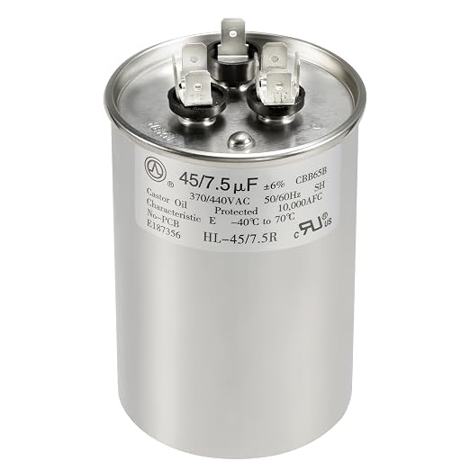 AC Capacitor 45+7.5 uF or 45/7.5 MFD ±6% 370V/440VAC CBB65 Dual Run Circular Start Capacitor for Heat Pump Air