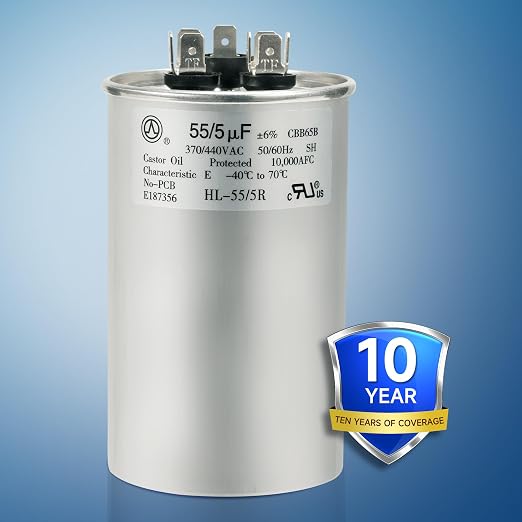 AC Capacitor 55+5 uF 55/5 MFD ±6% 370V/440VAC CBB65 Dual Run Circular Start Capacitor for Heat Pump Air, alternate view 2