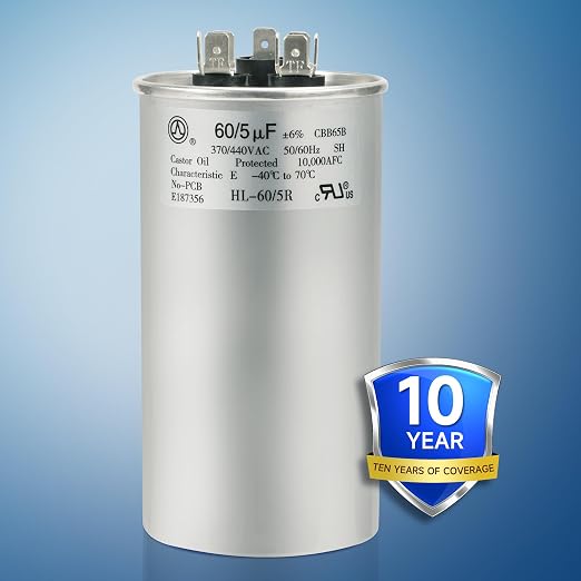 AC Capacitor 60+5 uF 60/5 MFD ±6% 370V/440VAC CBB65 Dual Run Circular Start Capacitor for Heat Pump Air, alternate view 2