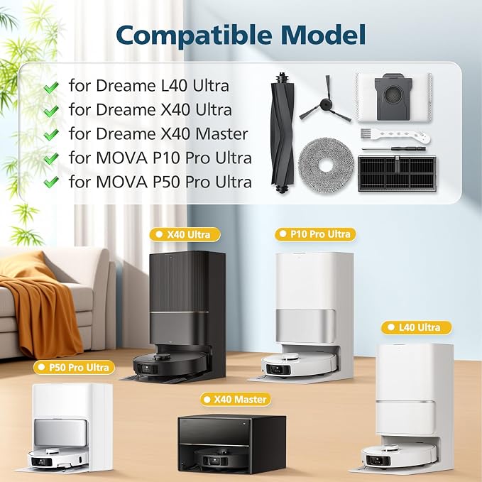 Accessories for L40 Ultra / X40 Ultra / X40 Master, and for P10 / P50 Pro Ultra Robot Vacuum, 2*Rubber Main