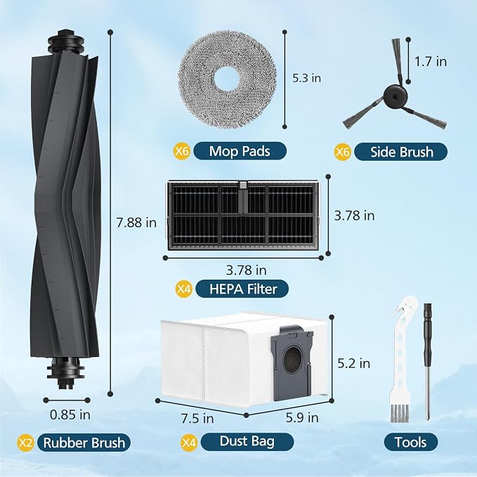 Accessories for L40 Ultra / X40 Ultra / X40 Master, and for P10 / P50 Pro Ultra Robot Vacuum, 2*Rubber Main