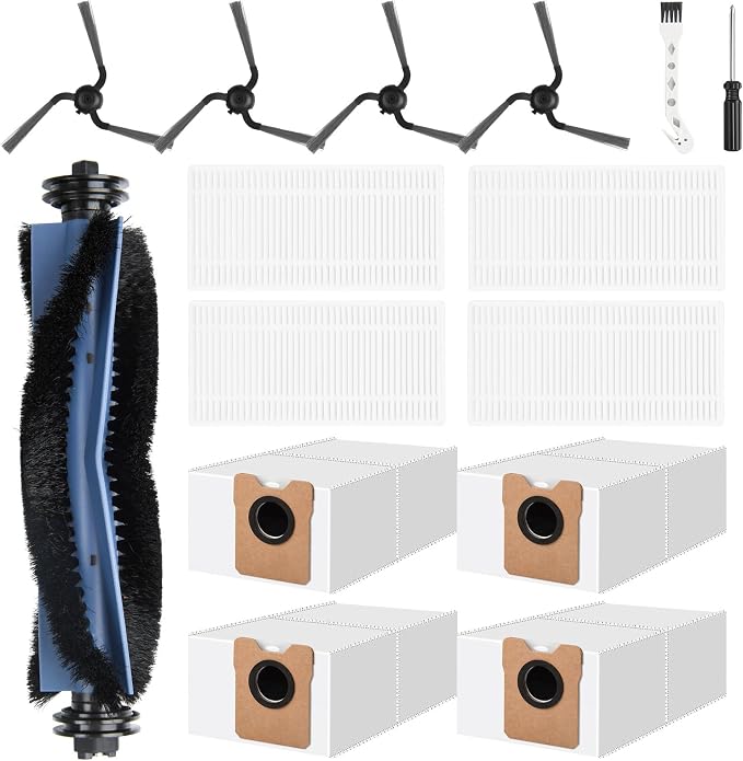 Accessories Kit Compatible with Self-Empty C10 Robot Vacuum, 15 Pcs Replacement Parts Include 1 Main Brush, 4 Dust Bags